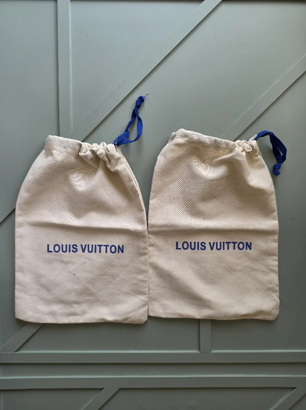 Louis Vuitton Cream and Blue Drawstring Dust Bag Pair